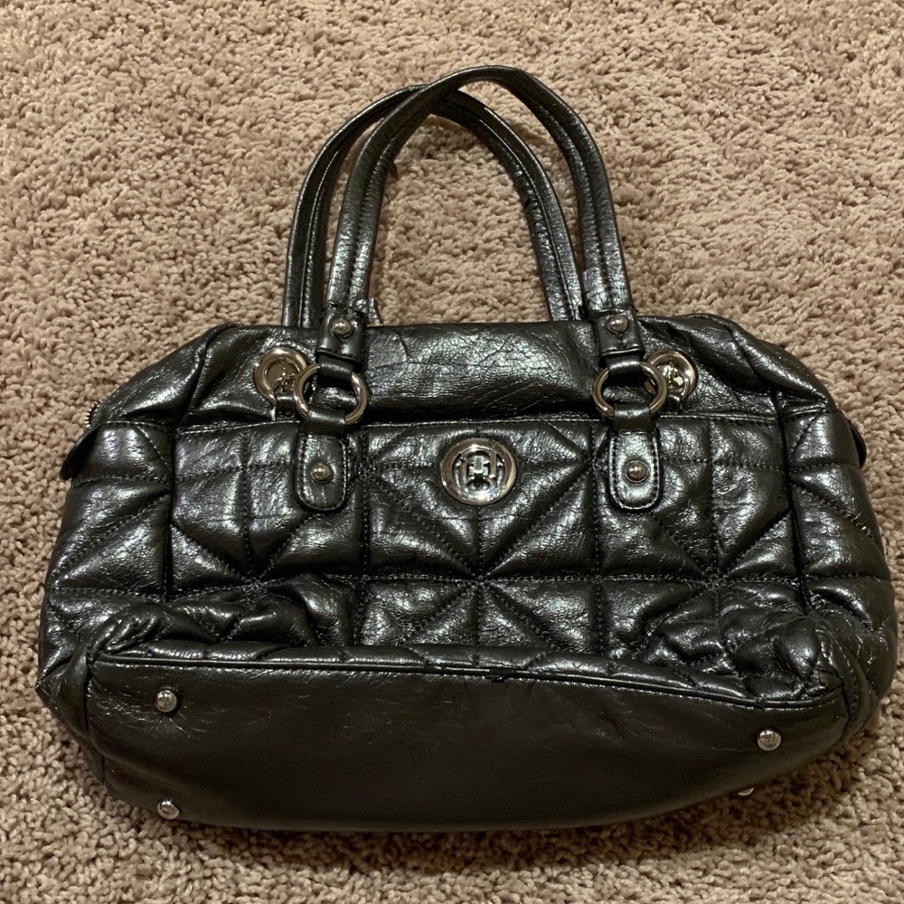 Bebe Purse Metallic Pewter Metallic Grey